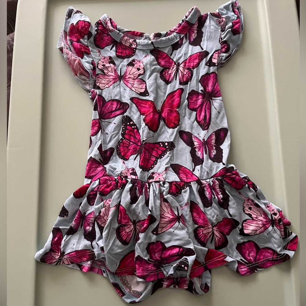 Little Bum Bum Pink Butterfly Print Ruffled Romper